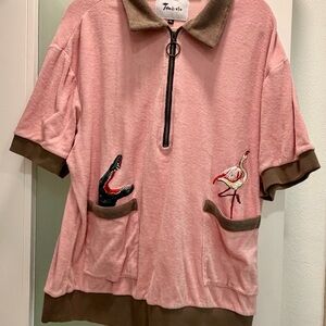 Tombolo Pink Short-Sleeve Half-Zip Shirt with Embroidered Pockets
